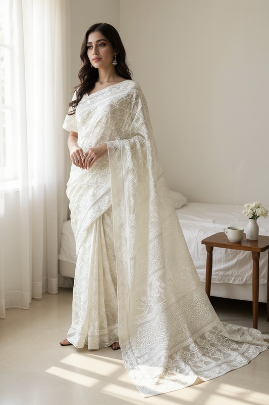 The Ultimate Chikankari Saree Guide: Drape Styles and Styling Tips
