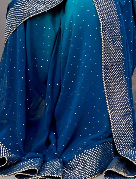 Mukaish Saree in Peacock Blue-Green Ombre