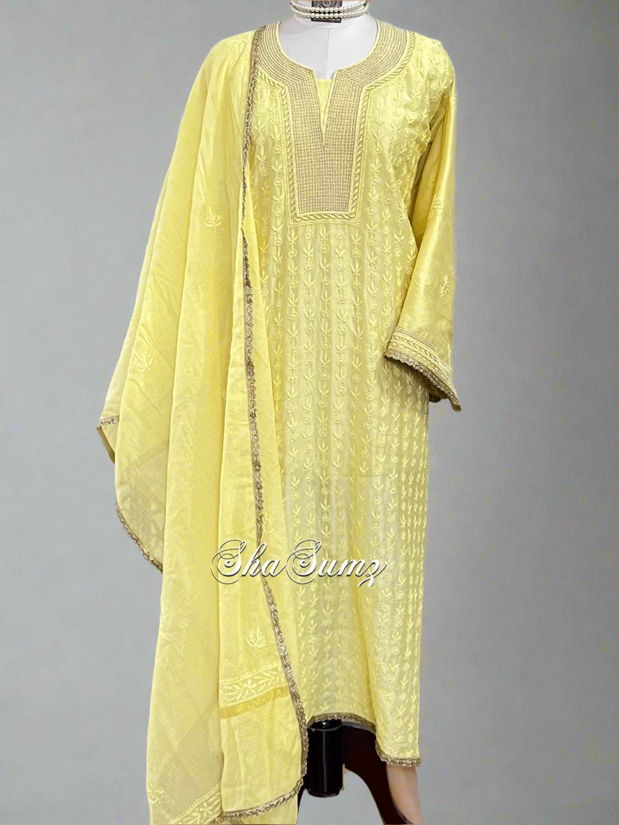 Sunny Yellow Chanderi Suit with Chikankari & Embellishments