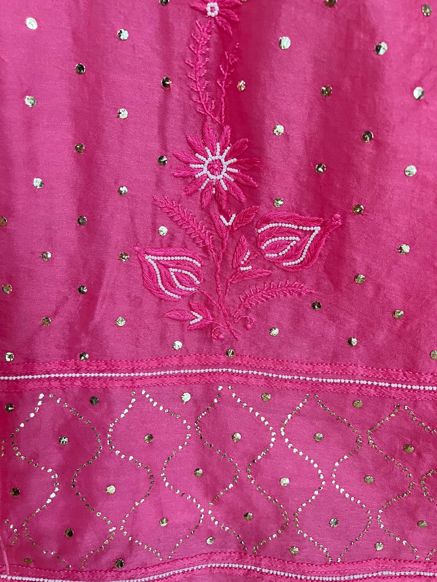 Coral Pink Chikankari and Mukaish Lehanga Set