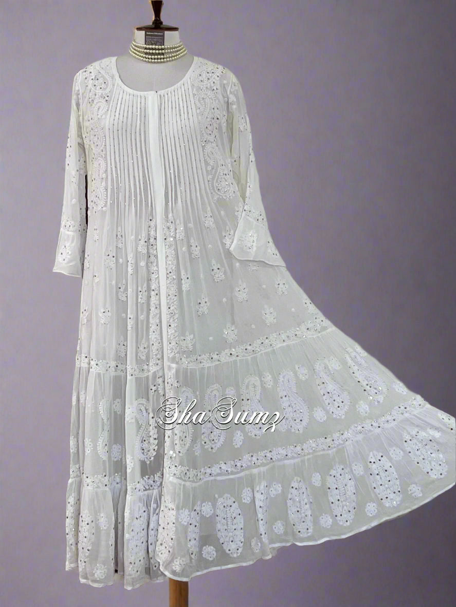 Georgette Anarkali with Chikankari & Mukaish