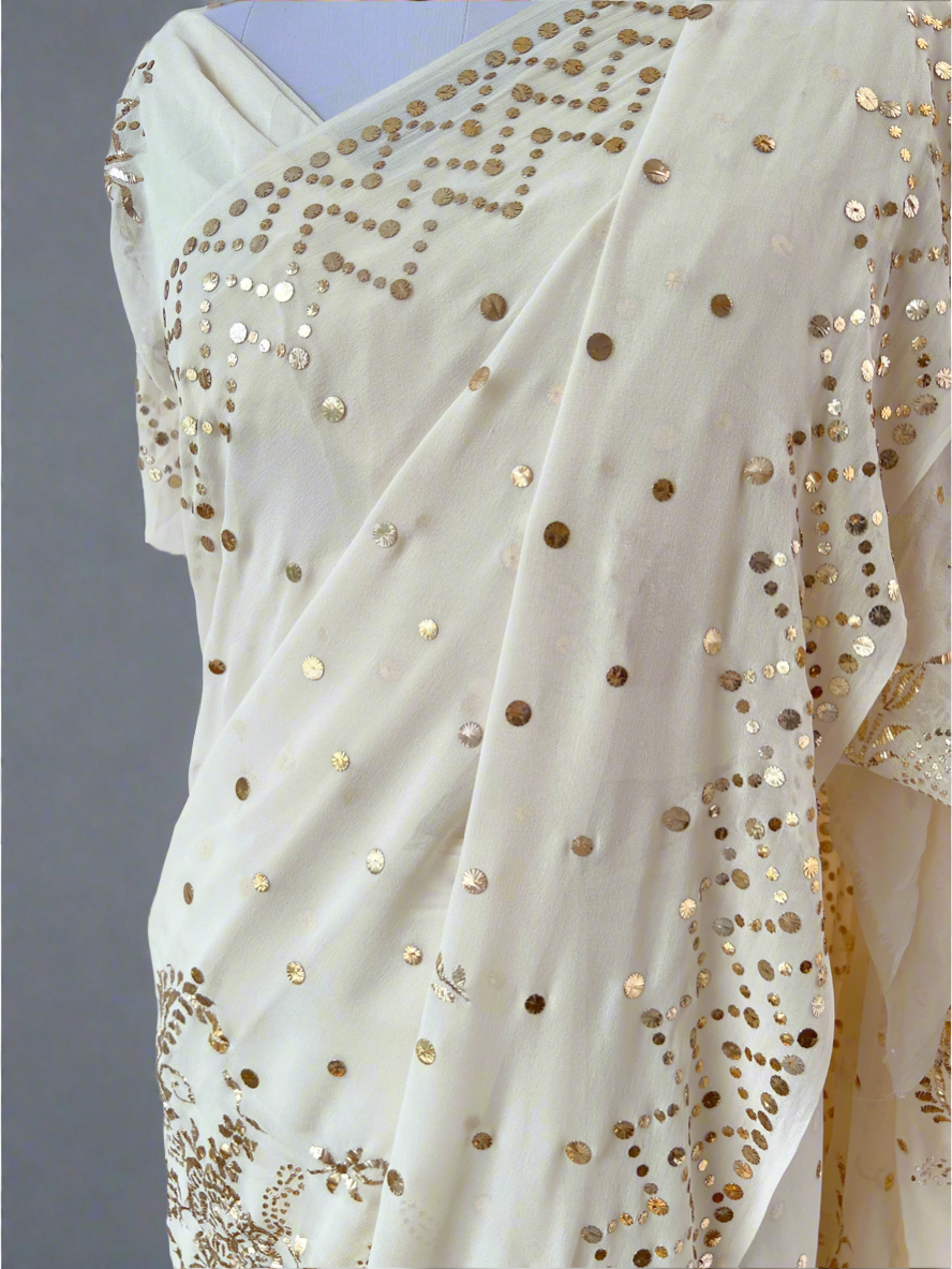 Ivory Saree with Mukaish & Badla
