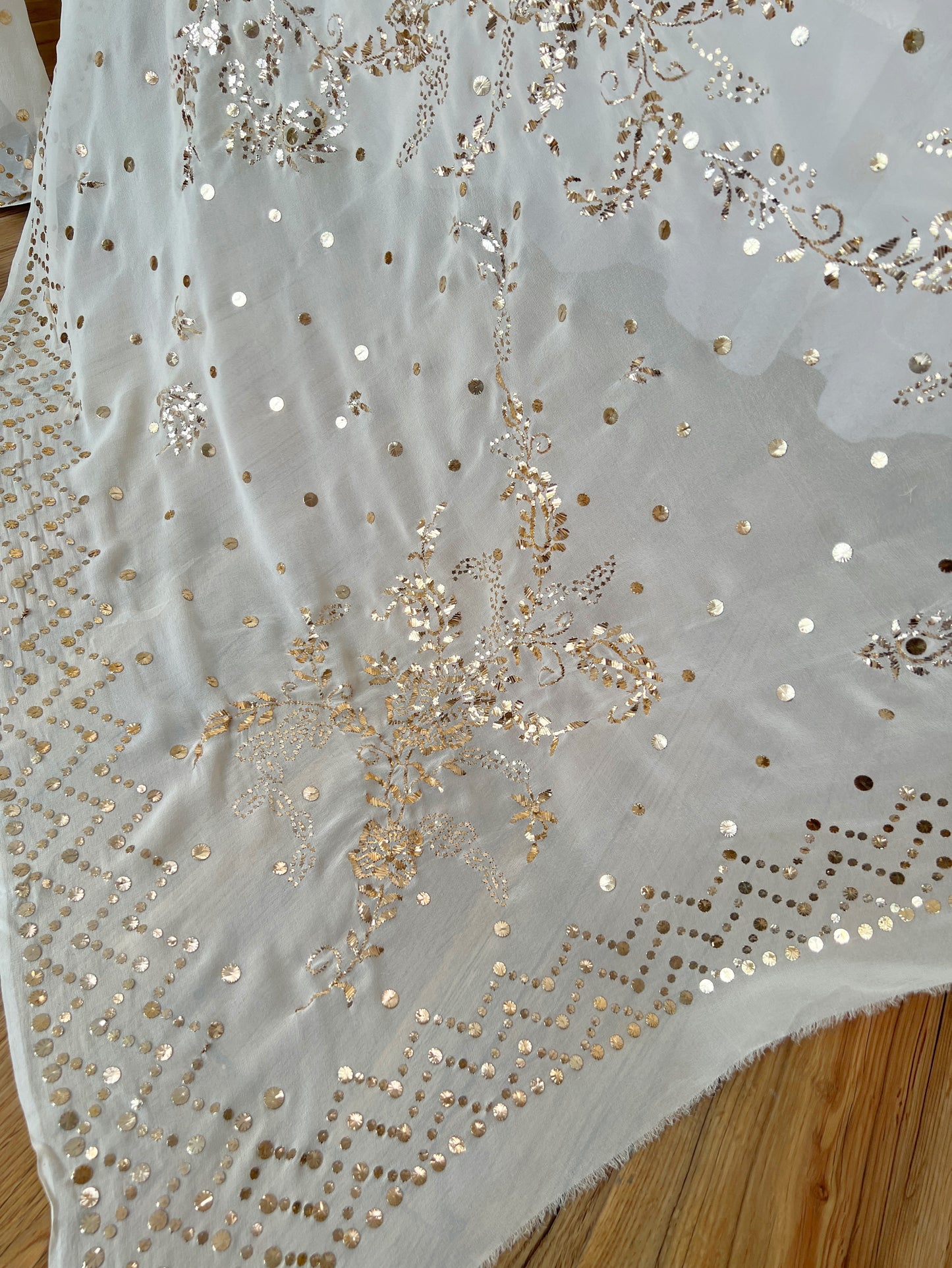 Ivory Saree with Mukaish & Badla