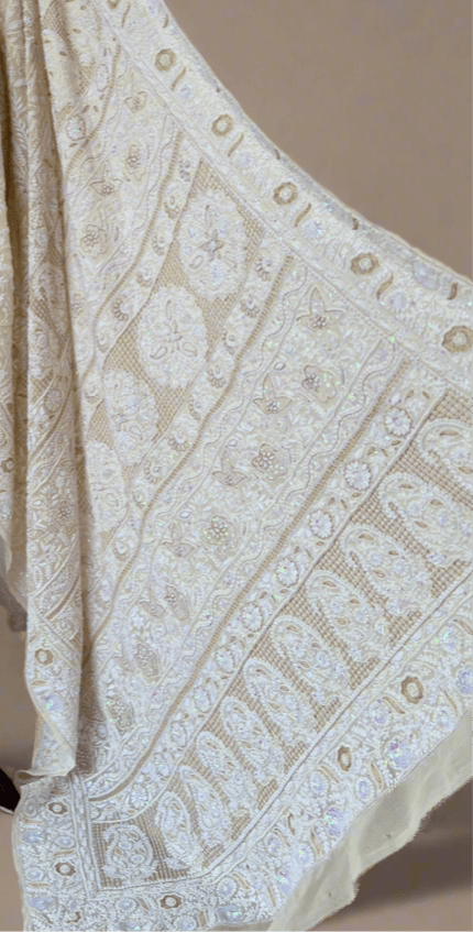 Ivory Pure Georgette Saree with Chikankari & Embellishments