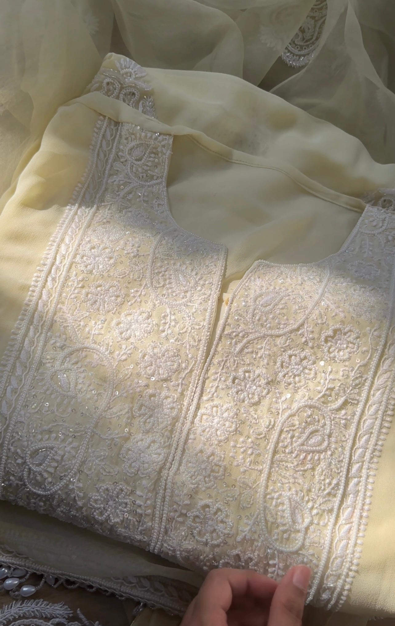 Lemon Yellow Fine Chikankari & Embellishments Suit