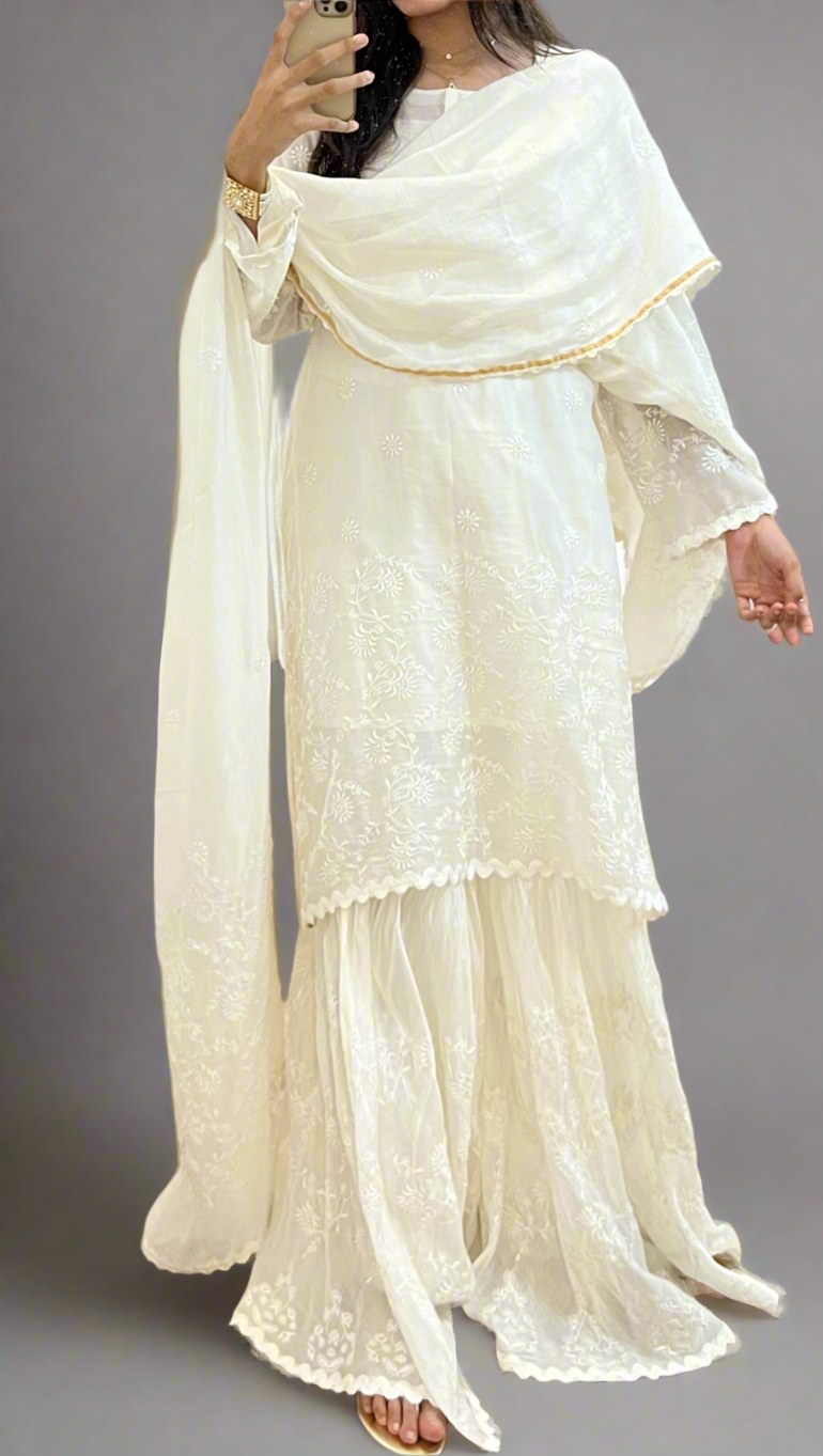 Pure Chanderi Silk Lucknowi Gharara with Chikankari