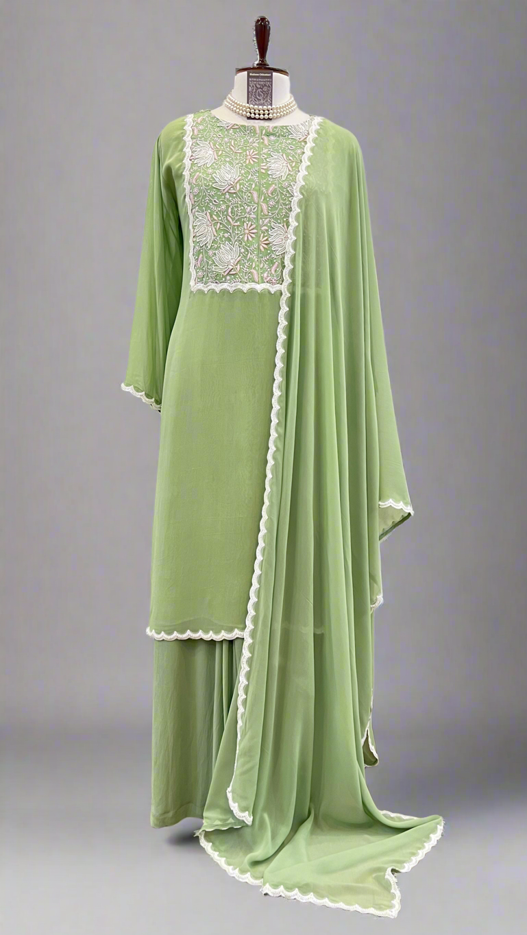 Sage Green Chikankari & Embellishments Suit Set