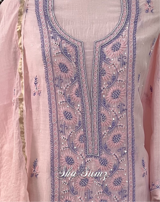 Ombre Chikankari Suit - Mul Chanderi close up