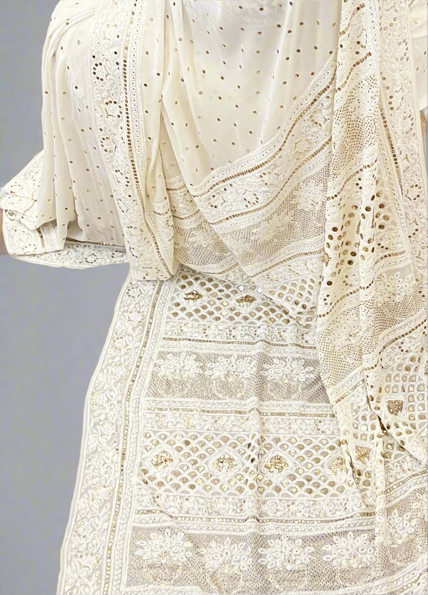 Saree with Chikankari & Mukaish Badla