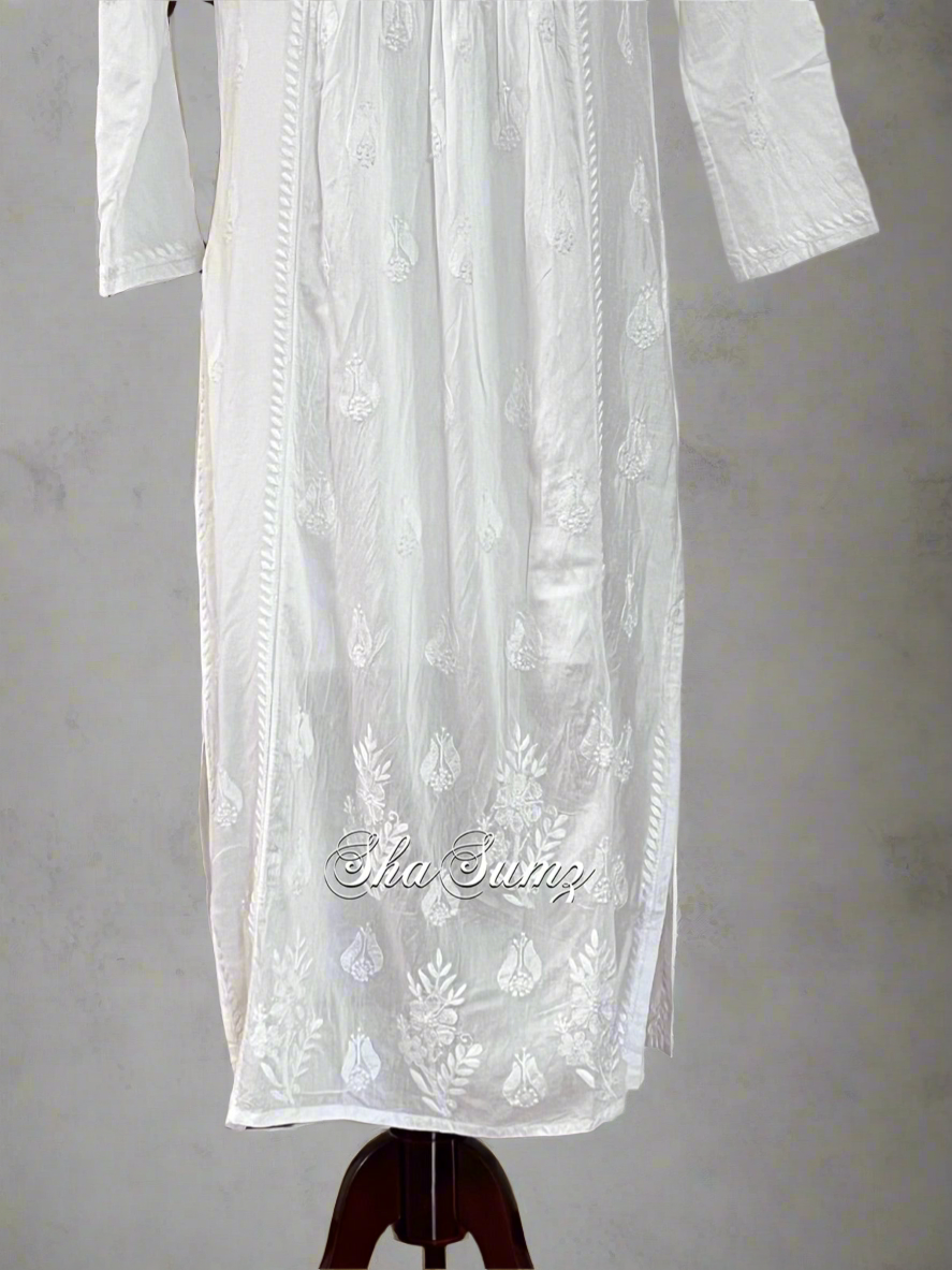 White Chanderi Kurti with Chikankari