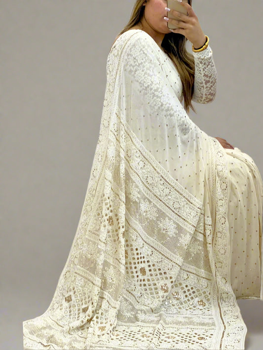 Saree with Chikankari & Mukaish Badla