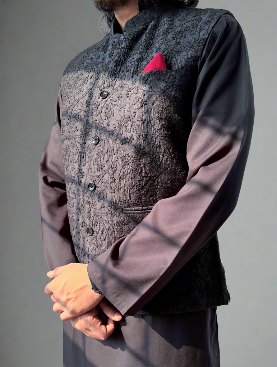 Black Silk Chikankari Jacket