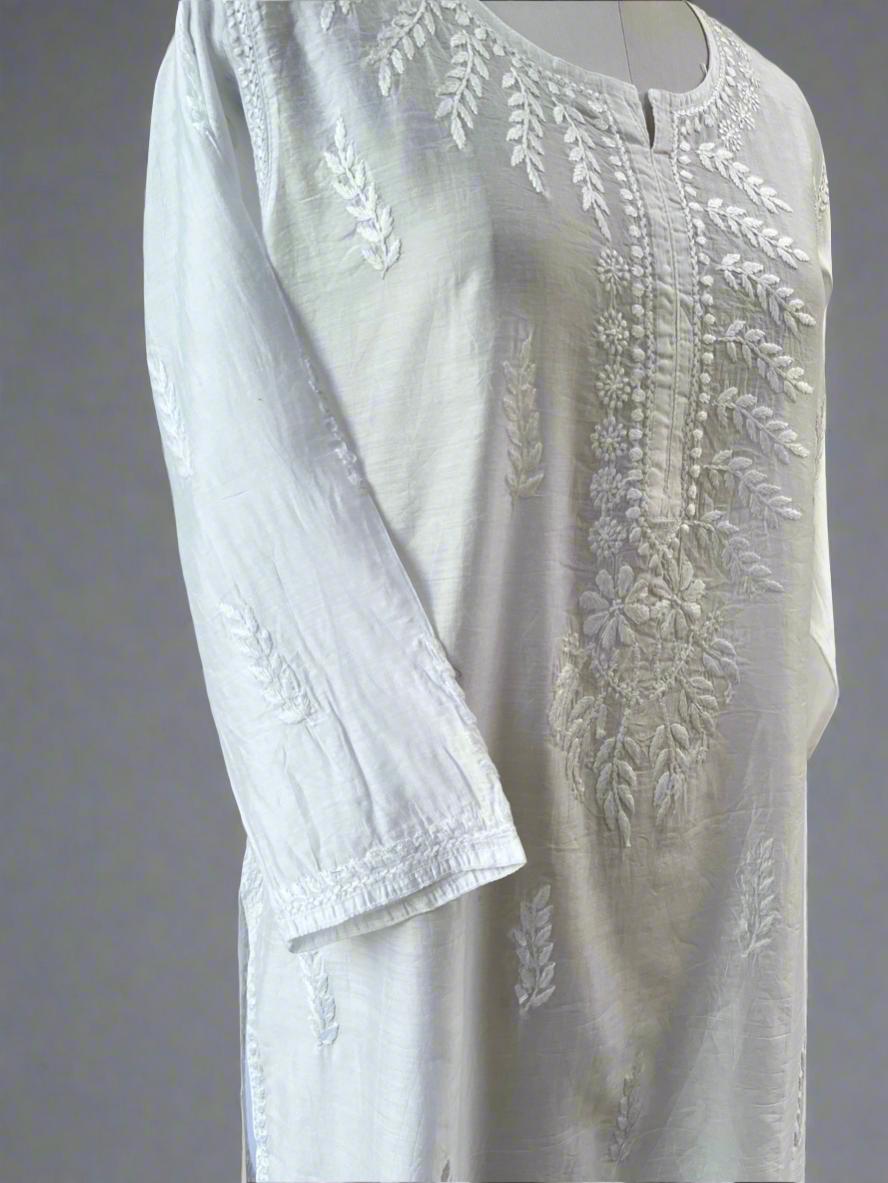 White Cotton Kurti with Chikankari