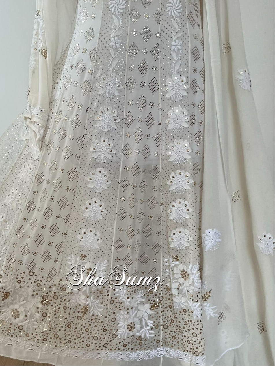 White Dove Chikankari & Mukaish Anarkali