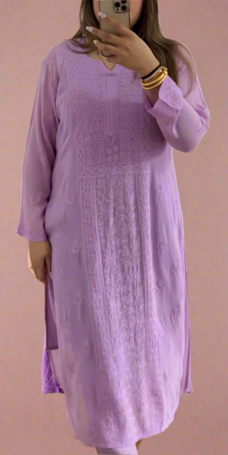 Lavender Georgette Kurti with Chikankari