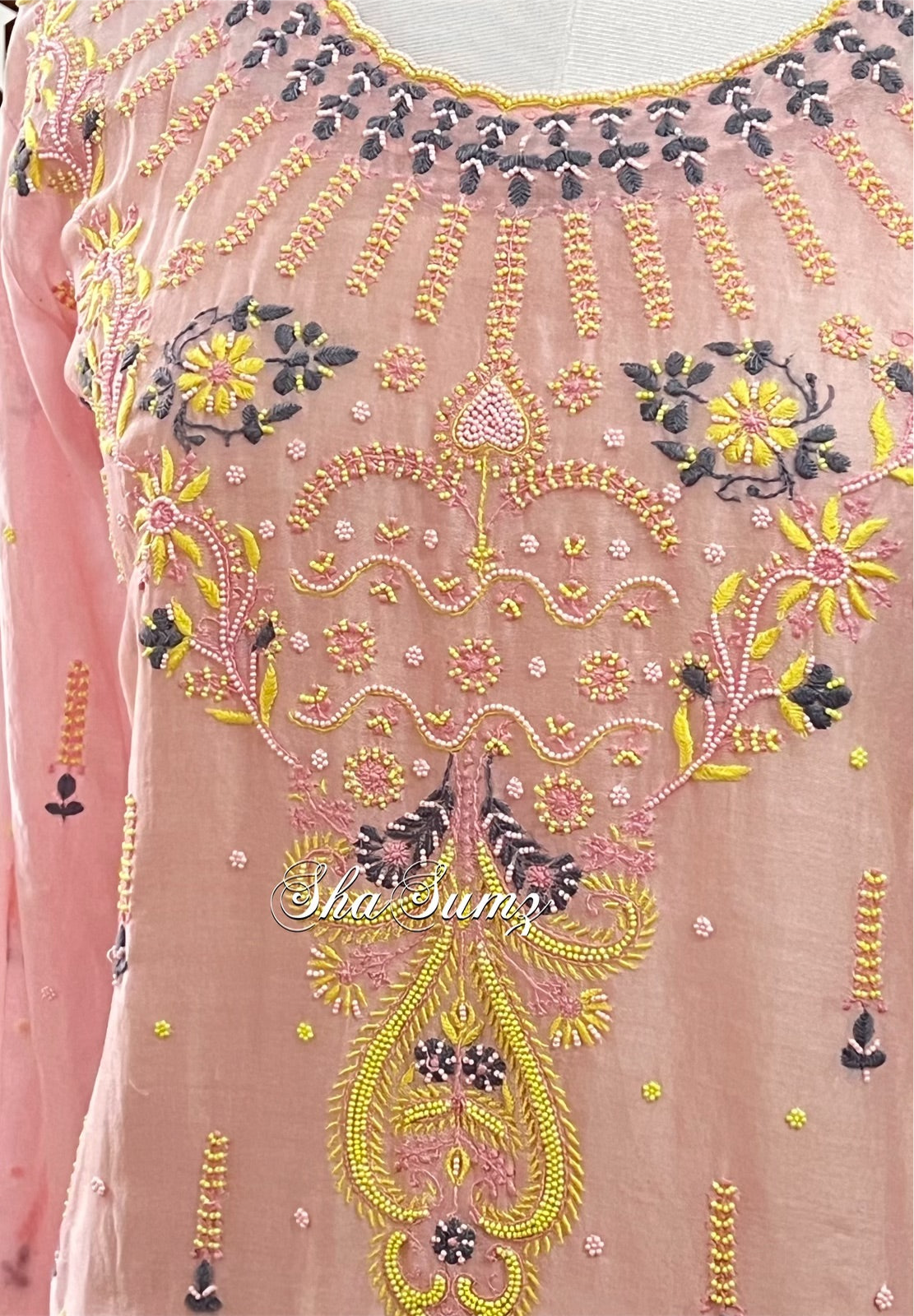Blush Pink Chanderi Silk Suit with Chikankari & Pearls