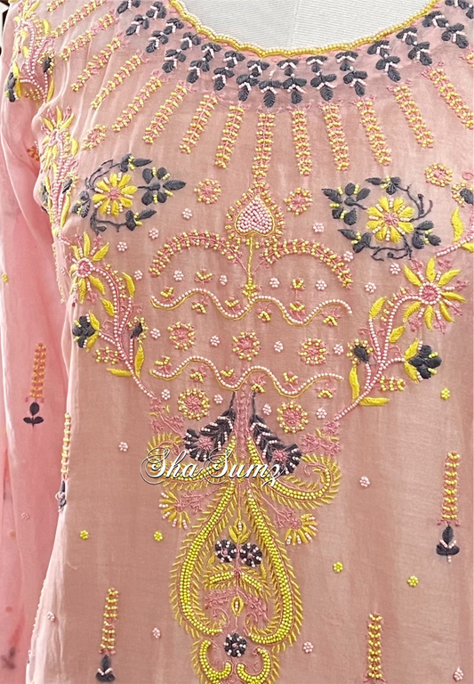 Blush Pink Chanderi Silk Suit with Chikankari & Pearls