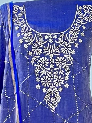 Indigo Blue Pure Tissue Chanderi Mukaish Suit