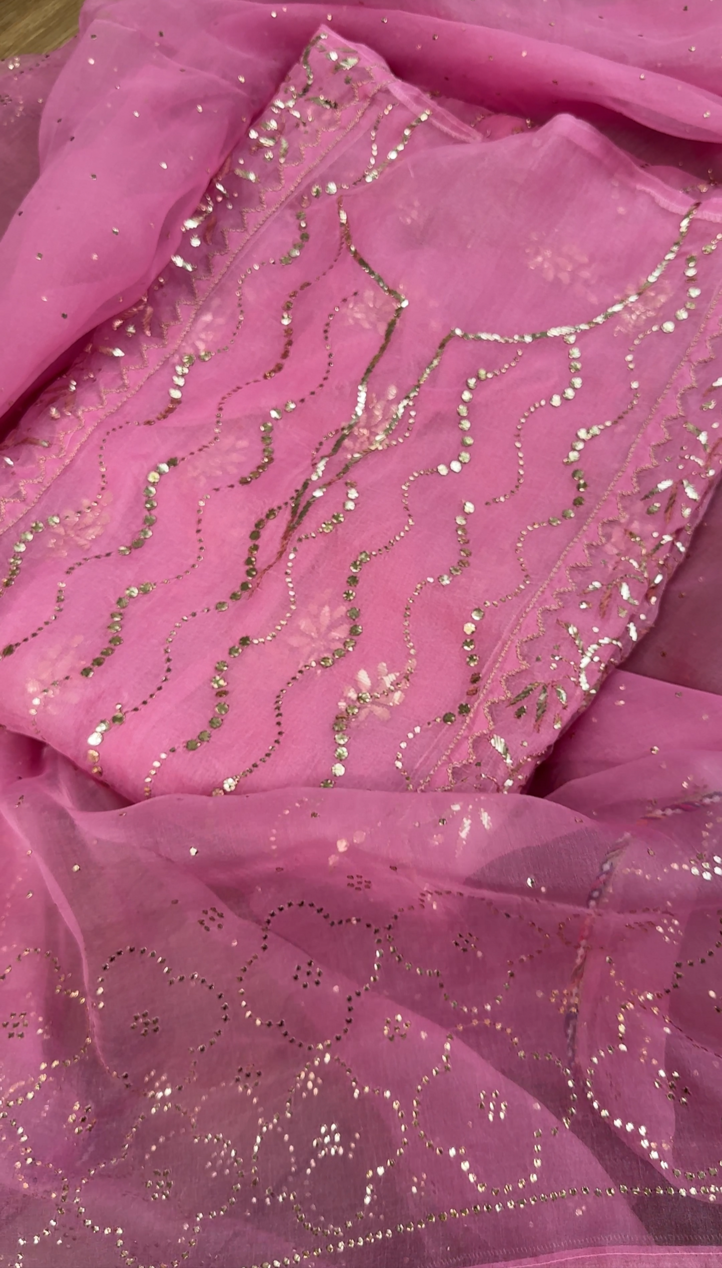 Close Up Pink Organza Suit with Mukaish
