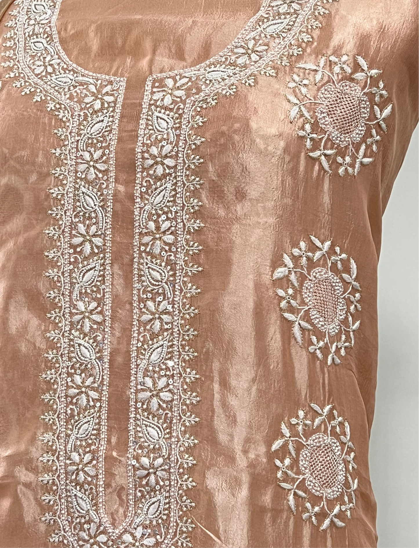 Peach Silk Suit with Chikankari