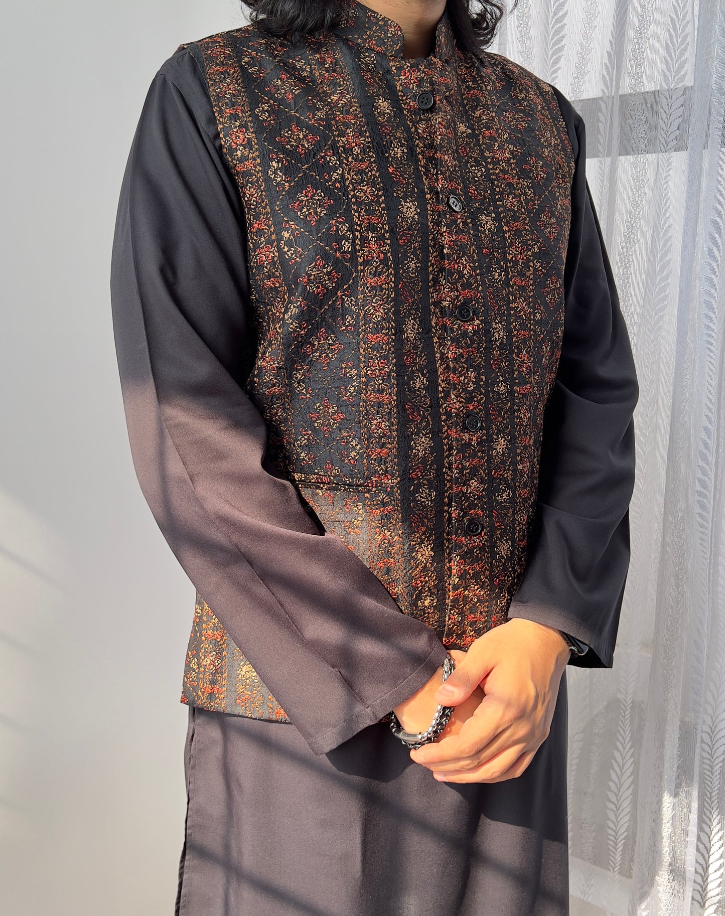 Black Pure Silk Jacket with Tepchi (Chikankari Stitch)