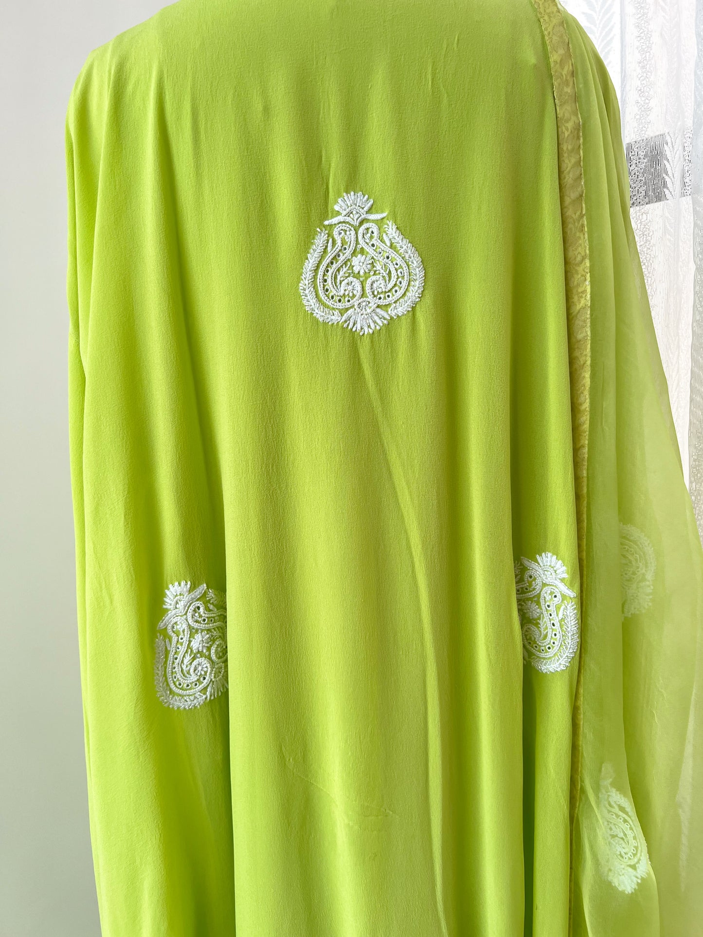 Lime Green Pure Georgette Suit with Fine Chikankari