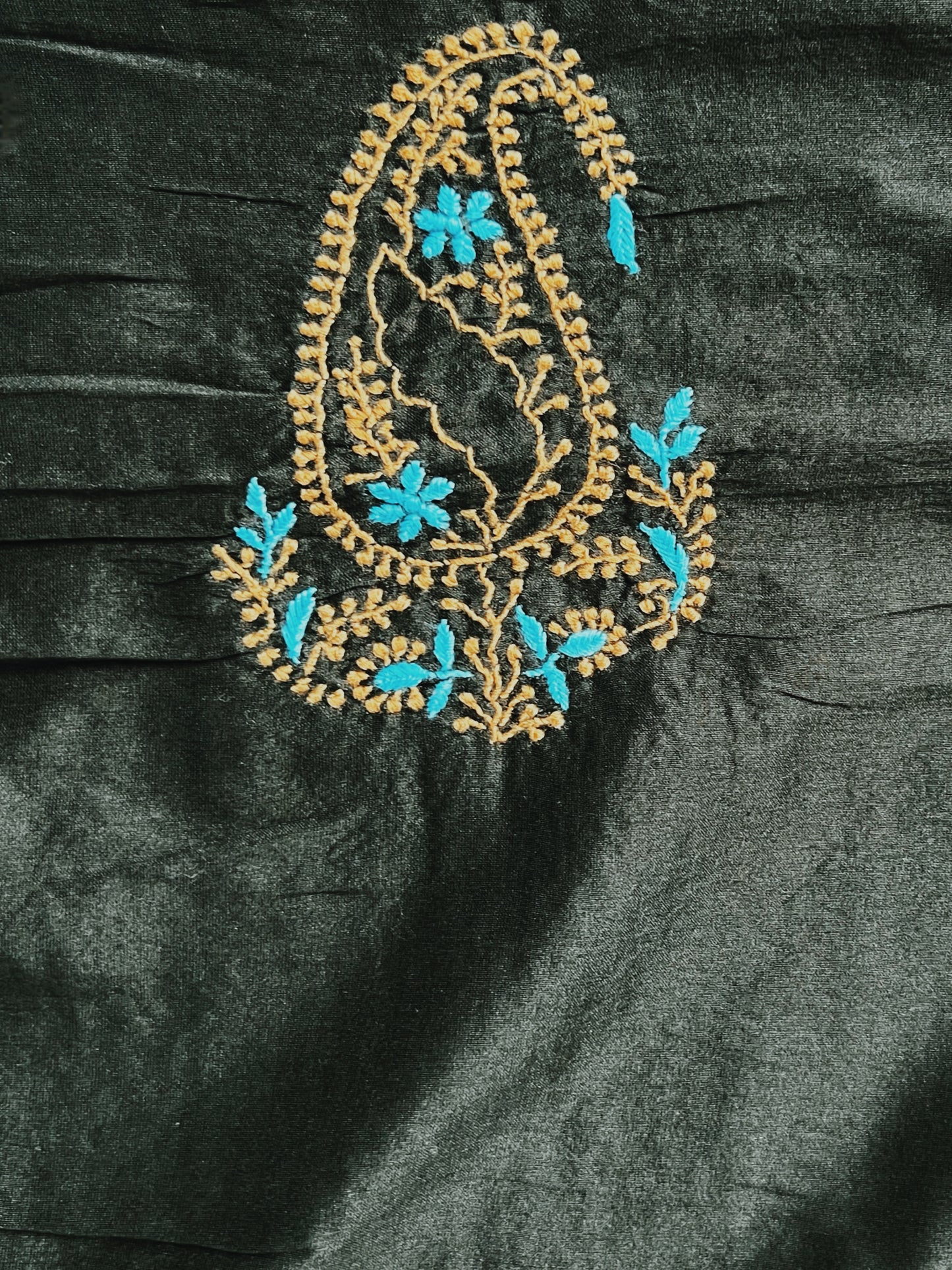 Black Chanderi Kurta with coloured Chikankari