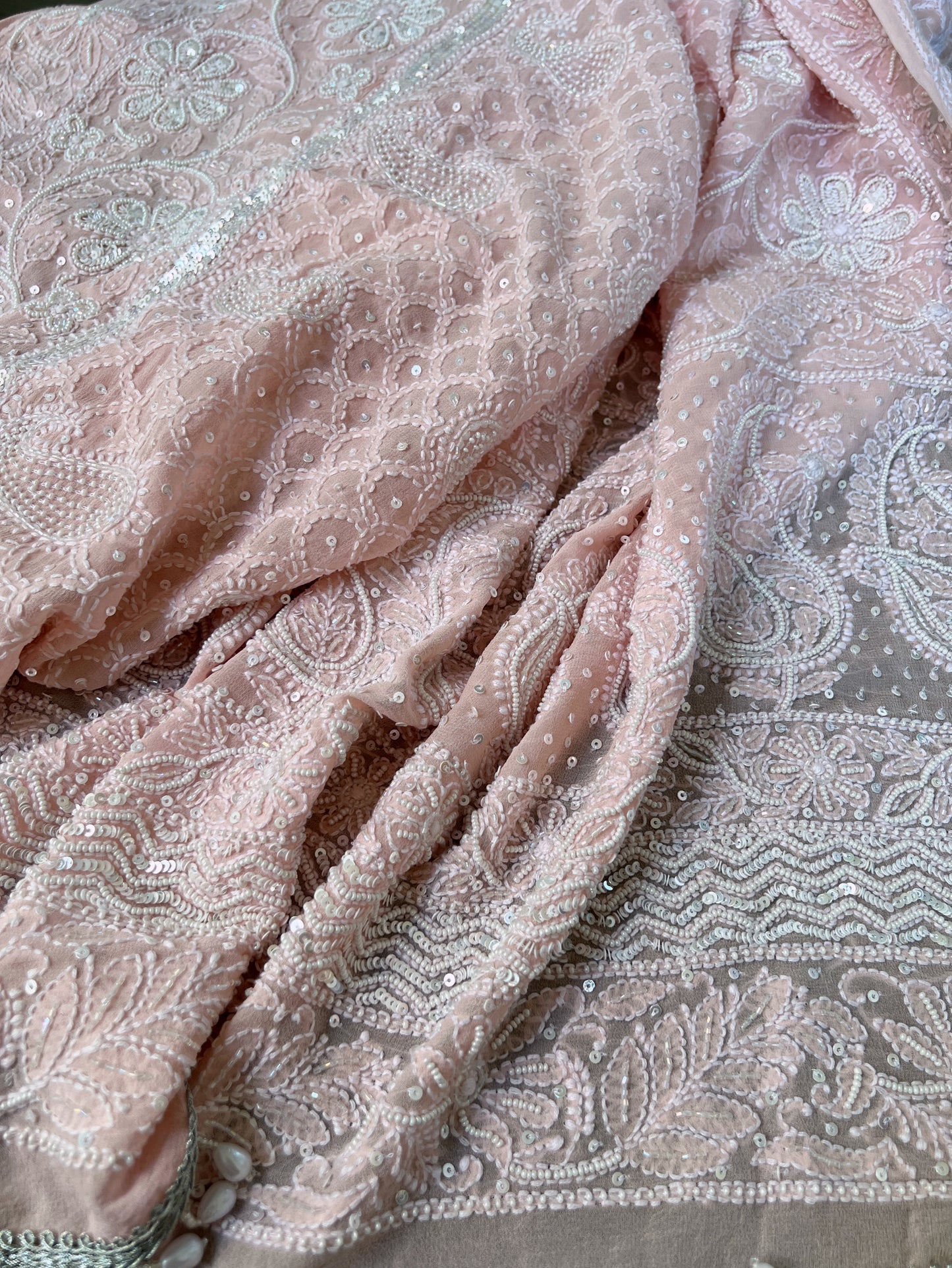 Pastel Pink Chikankari & Embellishments Dupatta