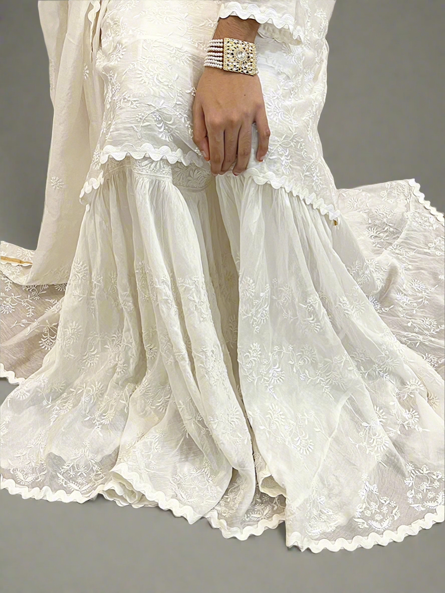 Pure Chanderi Silk Lucknowi Gharara with Chikankari