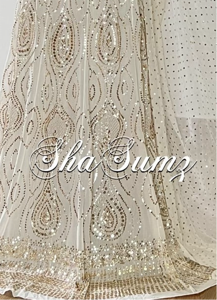 Elegant Off White Mukaish Lehanga with intricate embroidery on pure georgette, perfect for special occasions.
