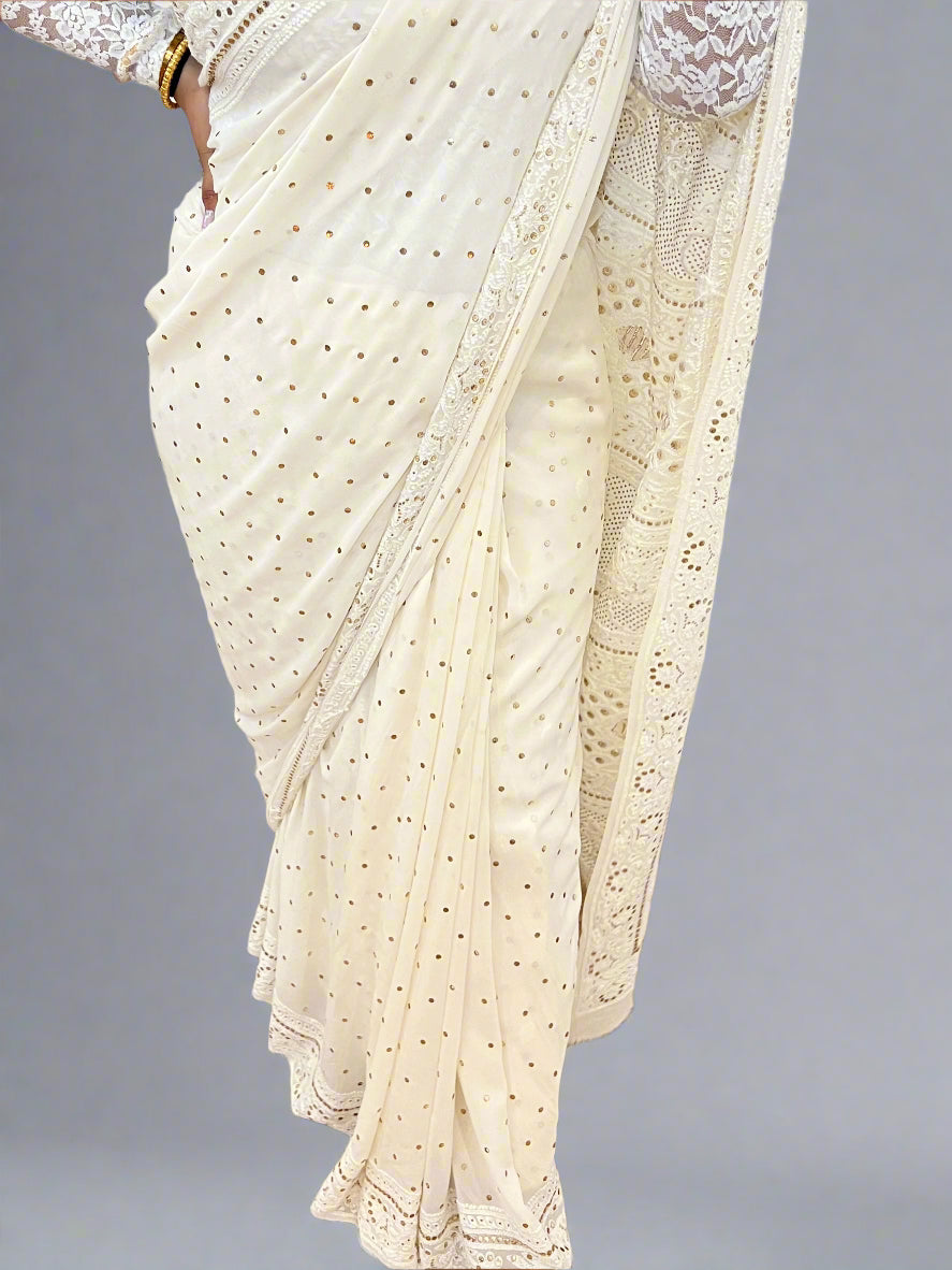 Saree with Chikankari & Mukaish Badla