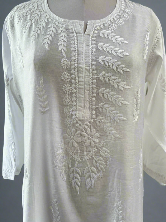 White Cotton Kurti with Chikankari