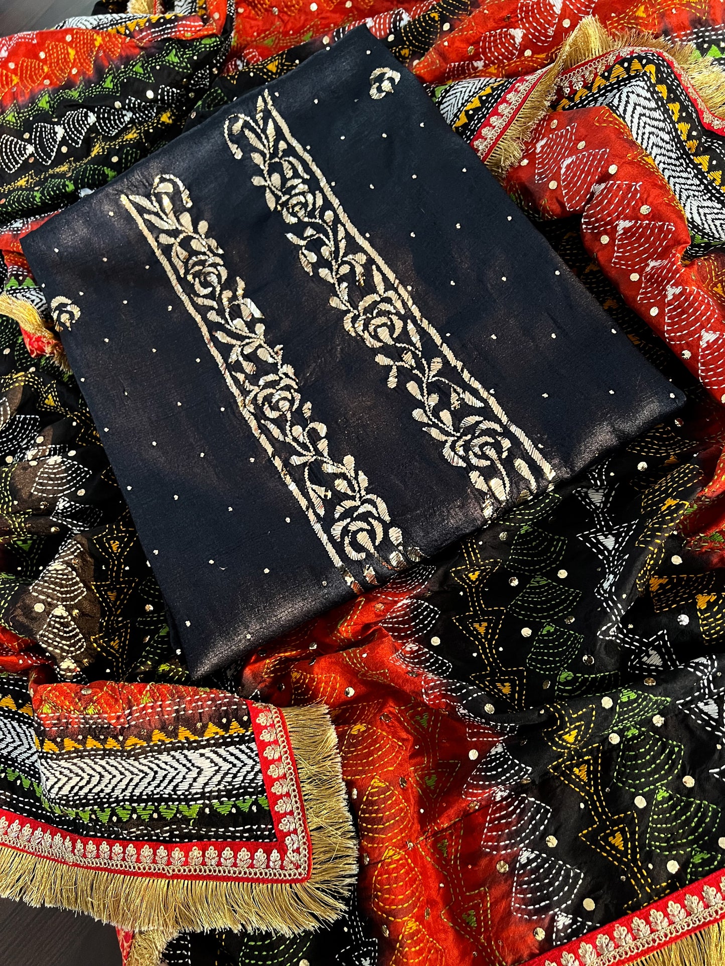 Pure Silk Kurta with Mukaish Badla & Kantha work Mukaish Dupatta