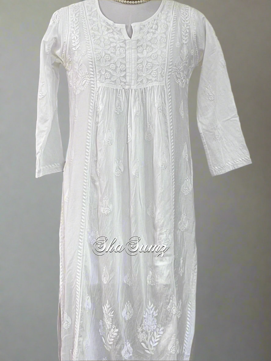 White Chanderi Kurti with Chikankari