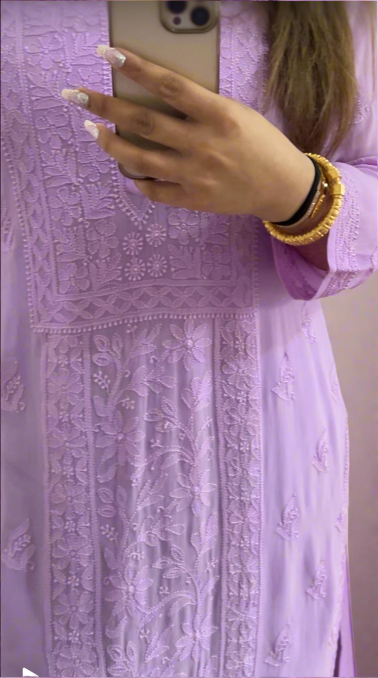 Lavender Georgette Kurti with Chikankari