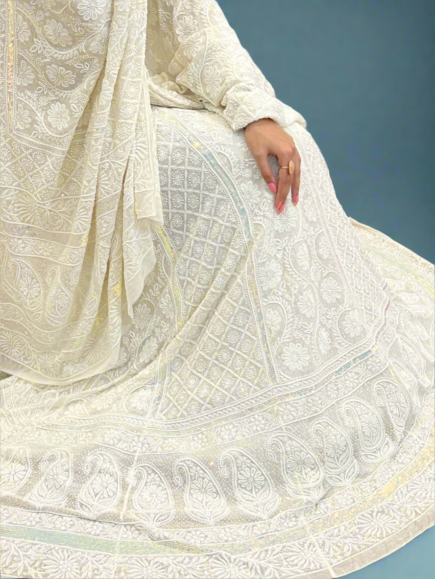 Lehenga Set with 2 Taar Chikankari and Embellishments