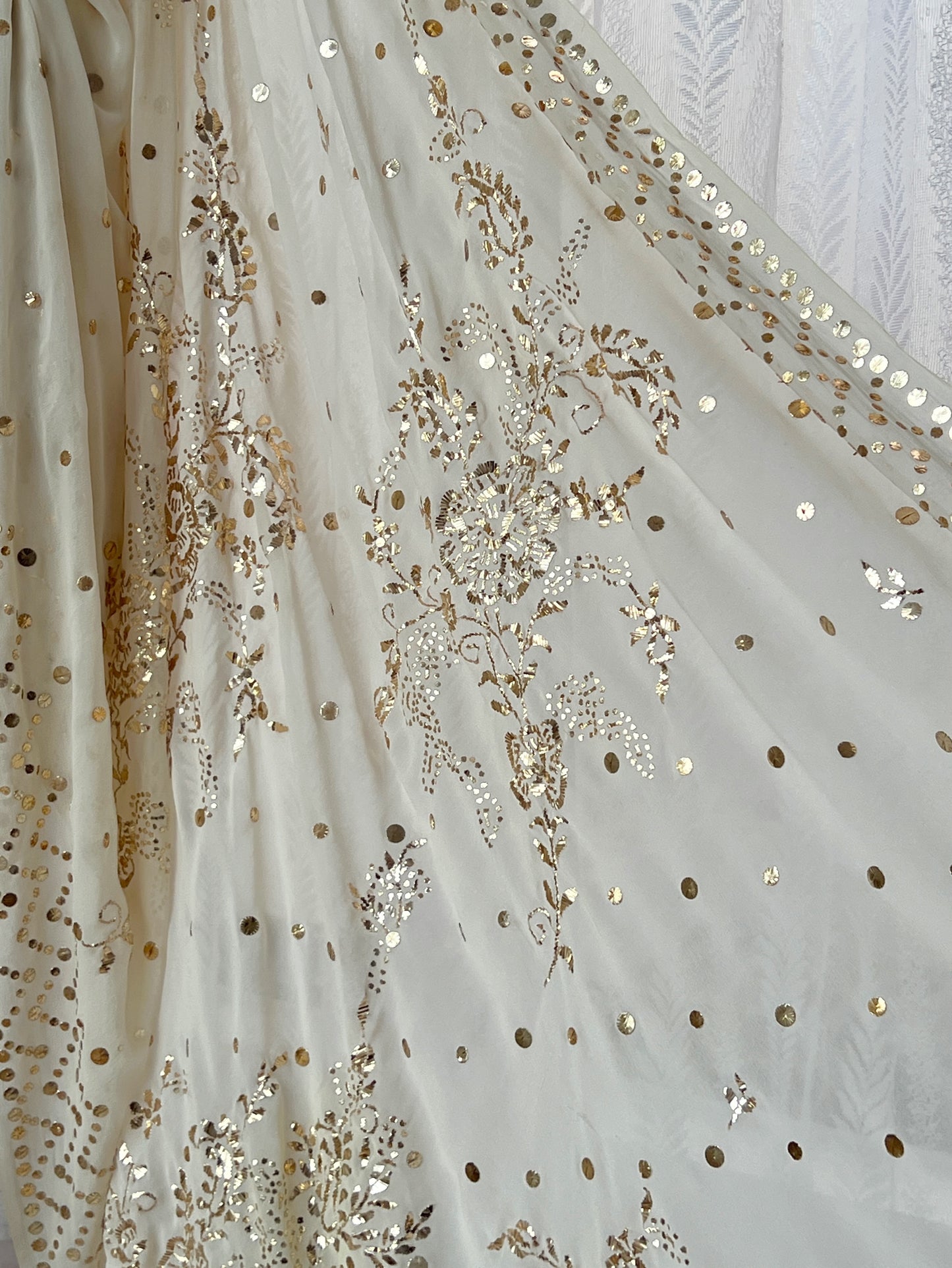 Ivory Saree with Mukaish & Badla