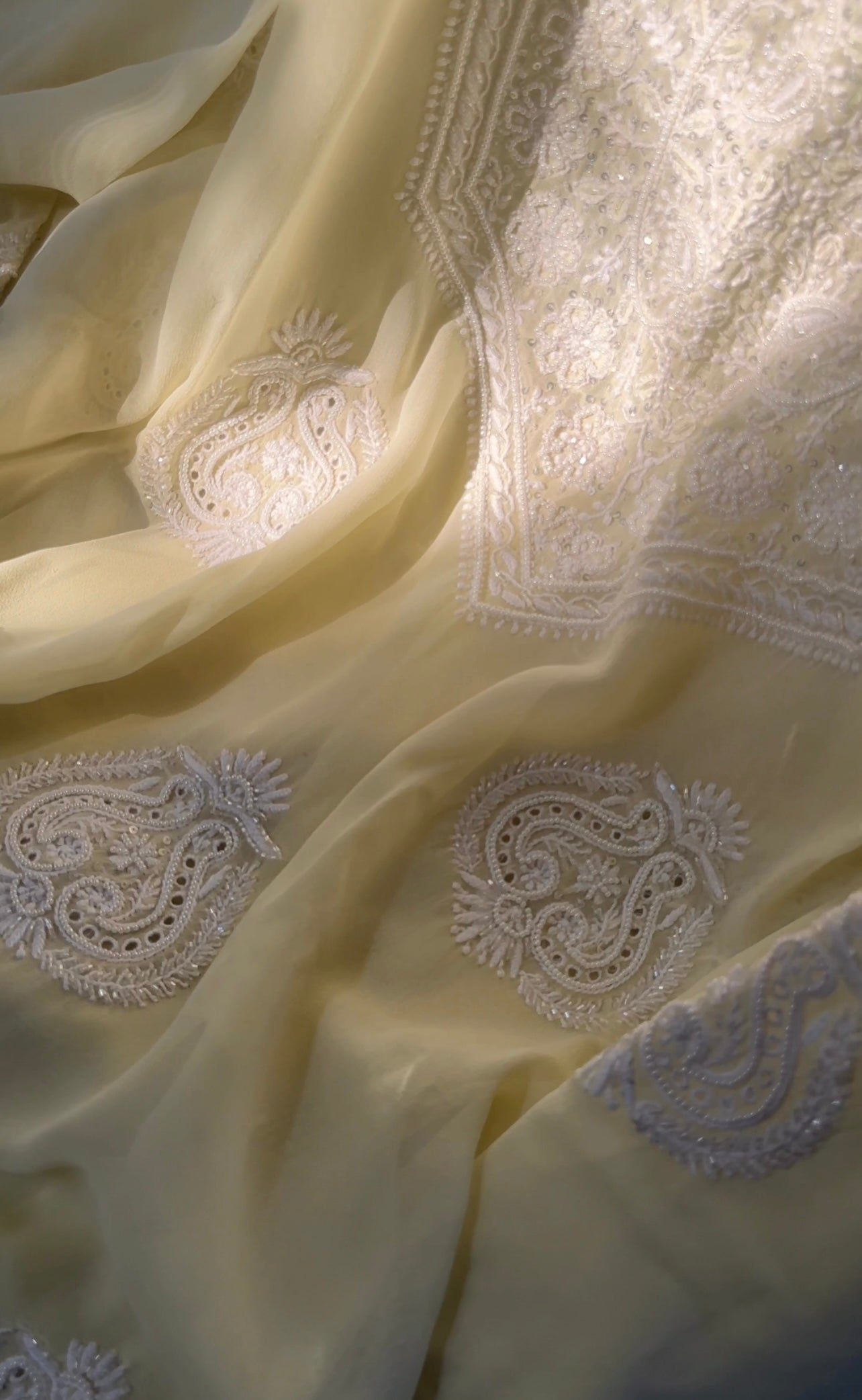 Lemon Yellow Fine Chikankari & Embellishments Suit