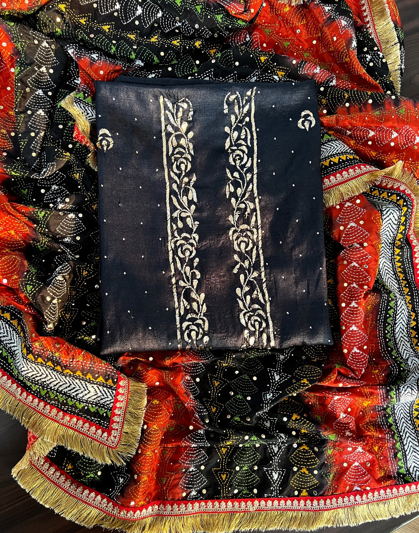 Pure Silk Kurta with Mukaish Badla & Kantha work Mukaish Dupatta