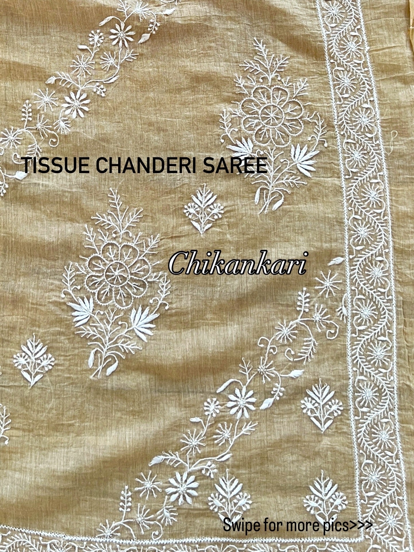 Tissue Chanderi Silk Saree with hand embroidered Chikankari