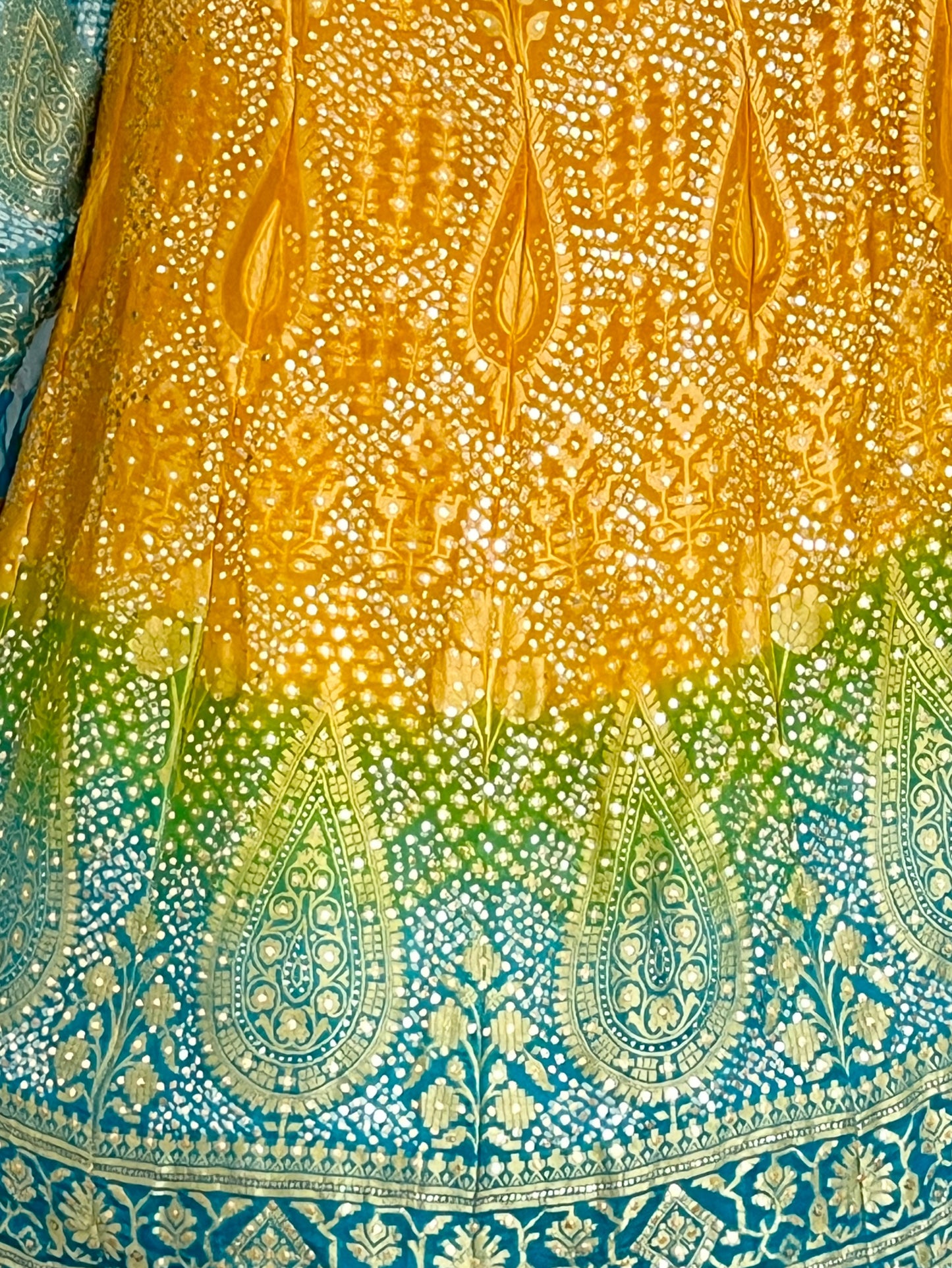 Multicolour Mukaish Bandhej Lehanga Set