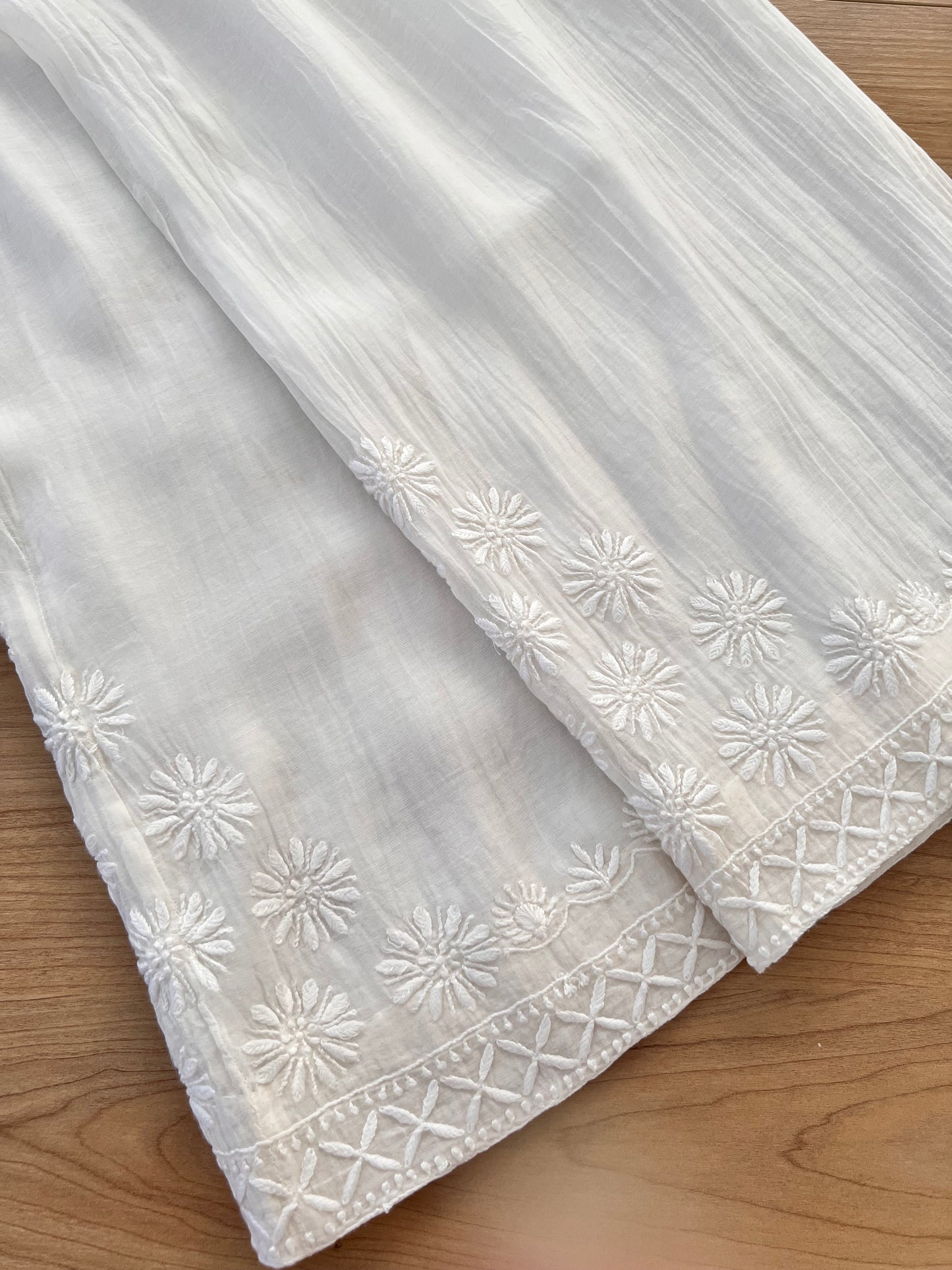 Mul Chanderi Pants with Chikankari | Dyeable