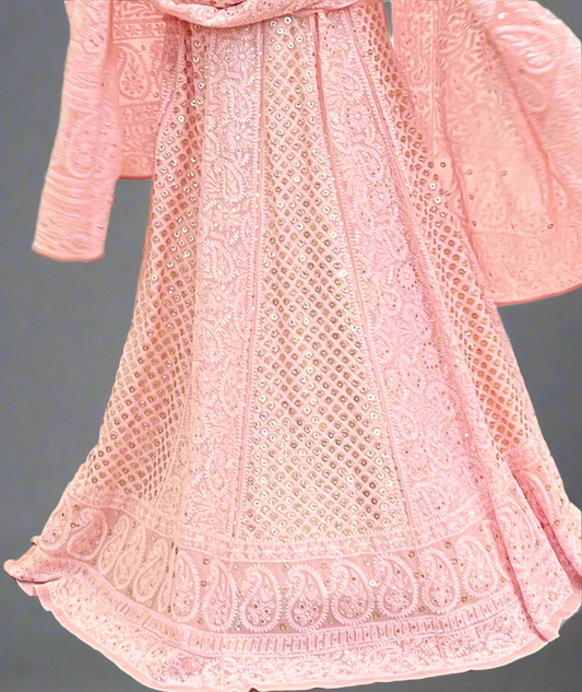Pink Chikankari & Mukaish Lehenga Set