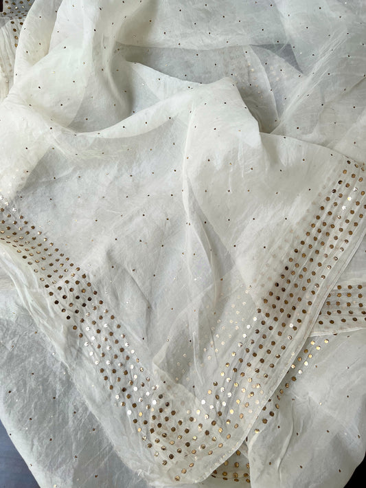 Organza Silk Dupatta with Handcrafted Mukaish Work – Elegant & Lightweight