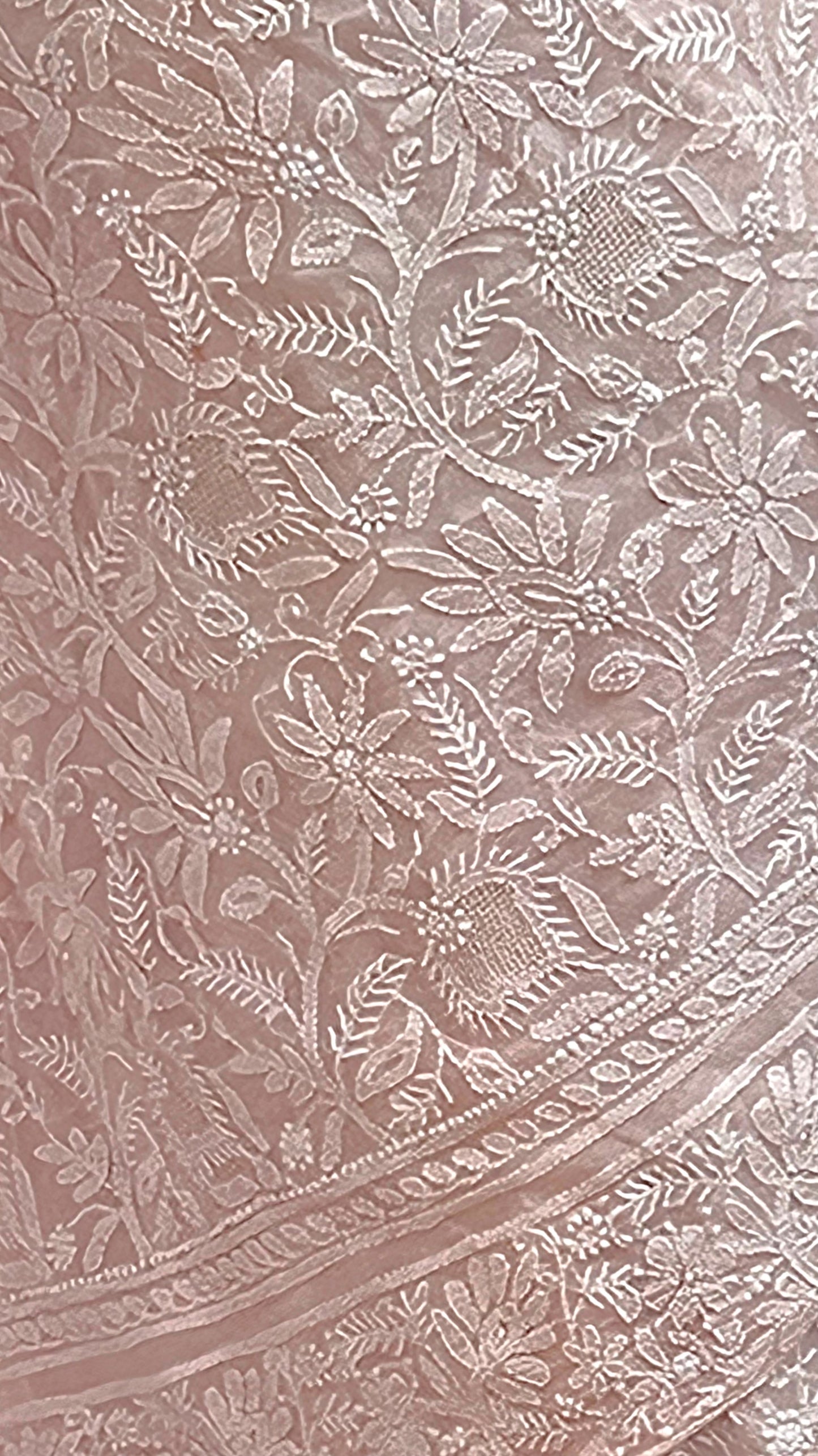 Dewy Pink Pure Georgette Saree with Chikankari & Haath Jaali