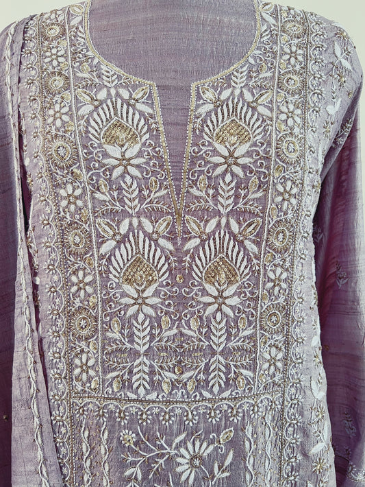 Pure Tussar Silk Chikankari with Embellishments | Eternal Craftsmanship