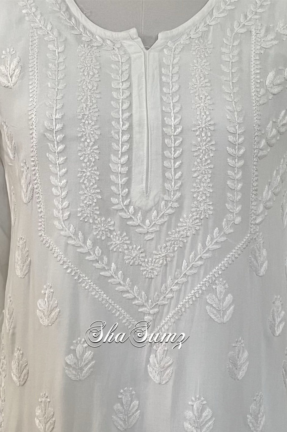 White Cotton Kurti with Chikankari