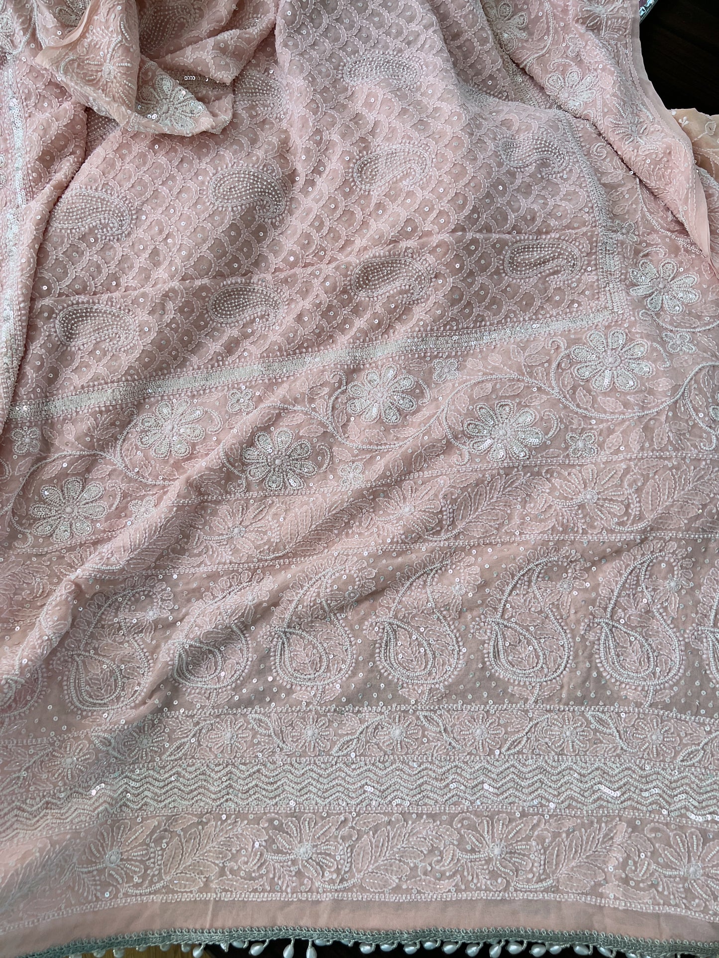 Pastel Pink Chikankari & Embellishments Dupatta