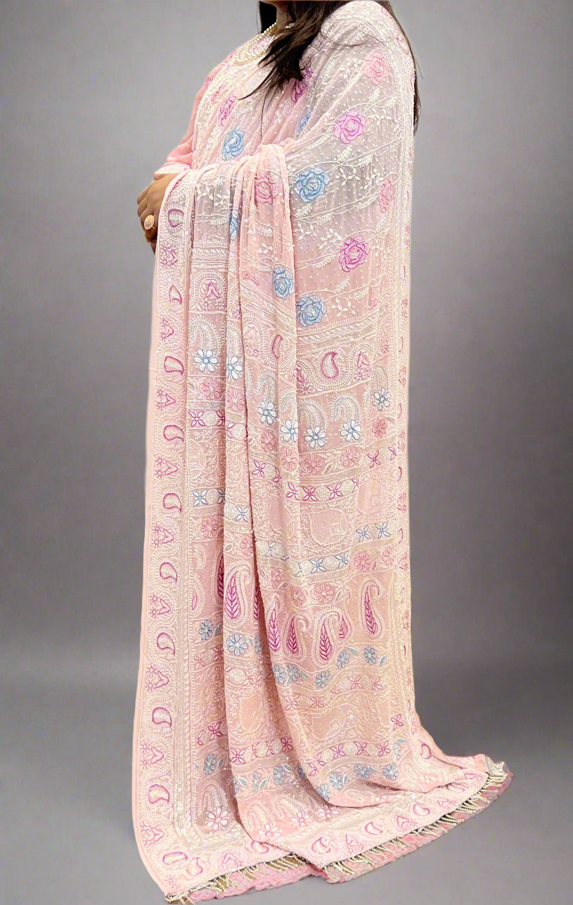 Pure Georgette Saree with Chikankari and Embellishments