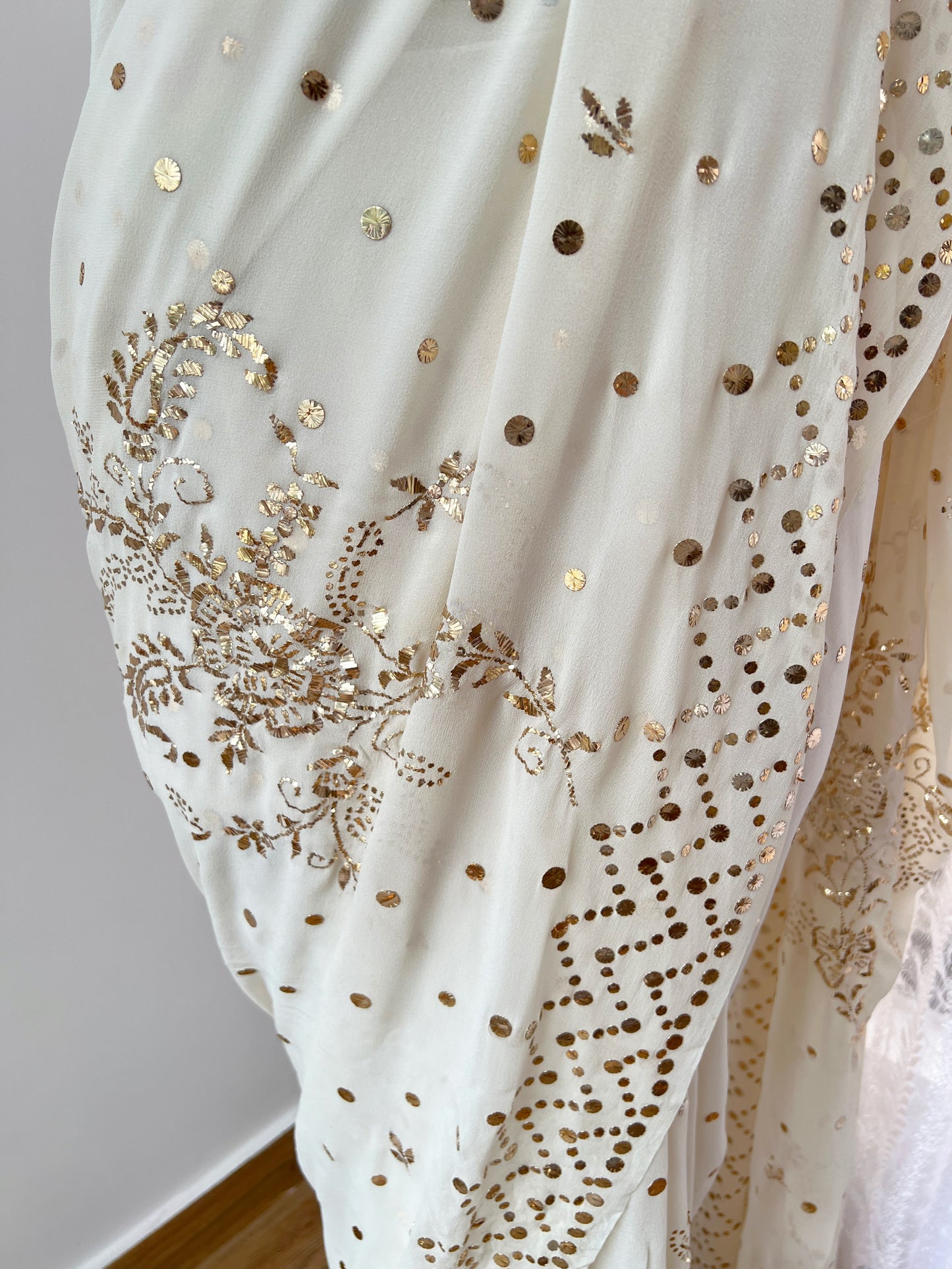 Ivory Saree with Mukaish & Badla